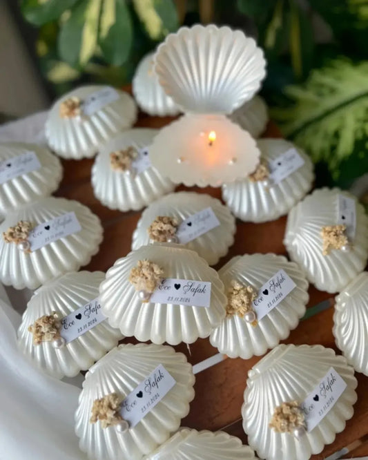 Kişiselleştirilebilir İnci Detaylı İstiridye Kutulu Mum Hediyelik